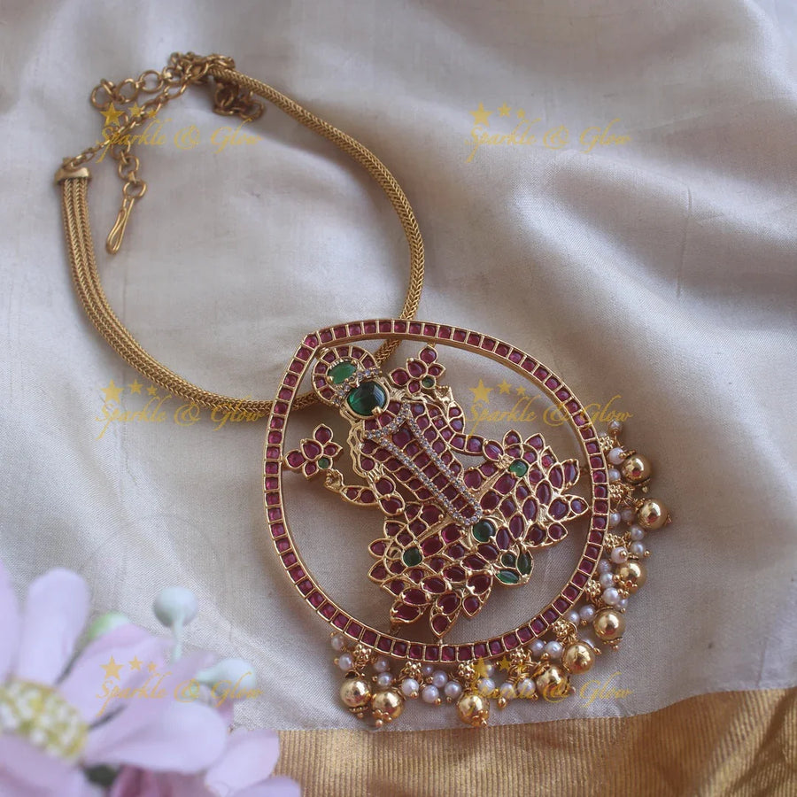Grand Goddess Mahalakshmi Pendant carved Choker - Sparkle and Glow
