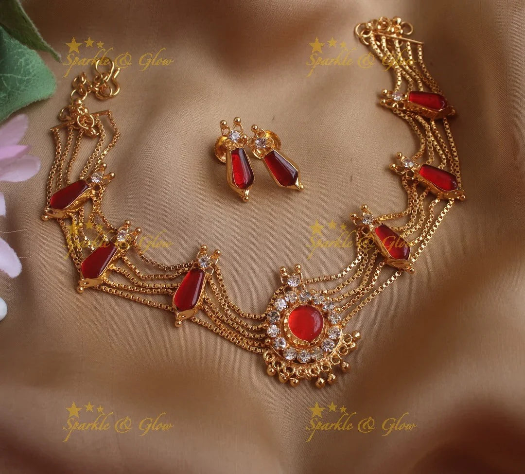 Elegant Kerala style Five layer Floral choker - Sparkle and Glow