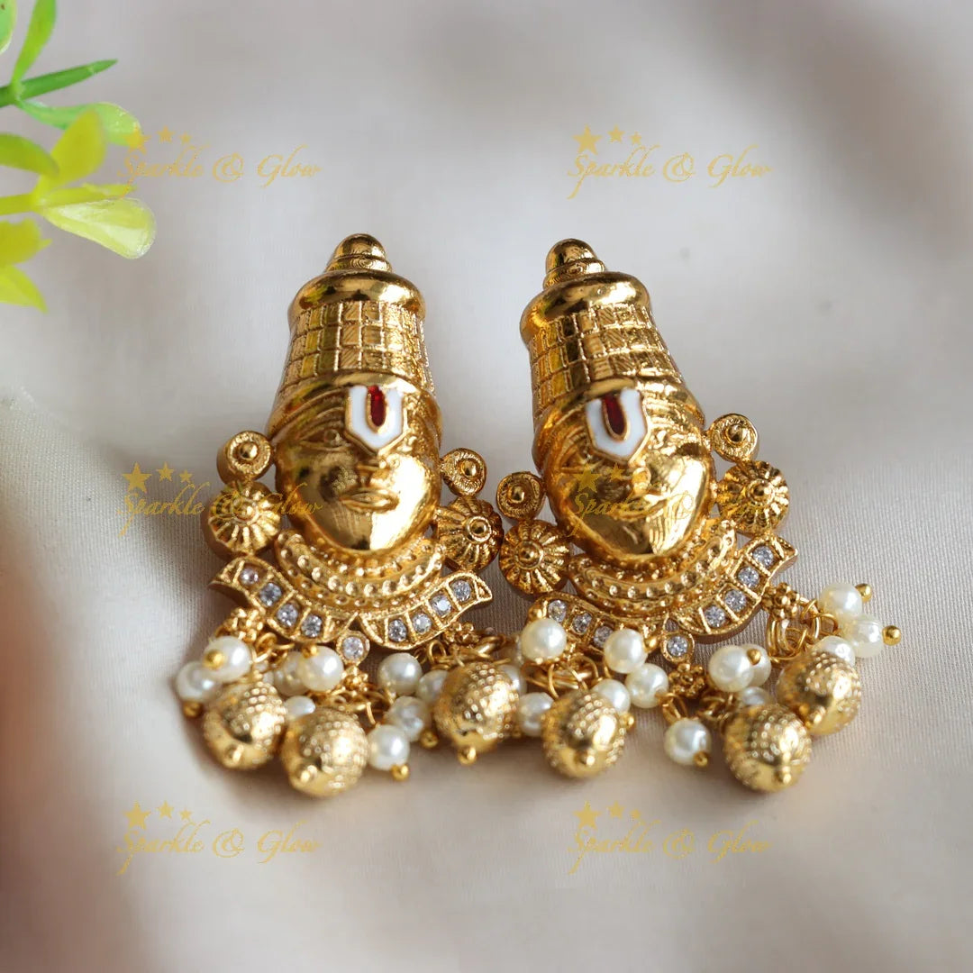 Stunning Balaji pendant short necklace with CZ stones and gold beads - Sparkle and Glow