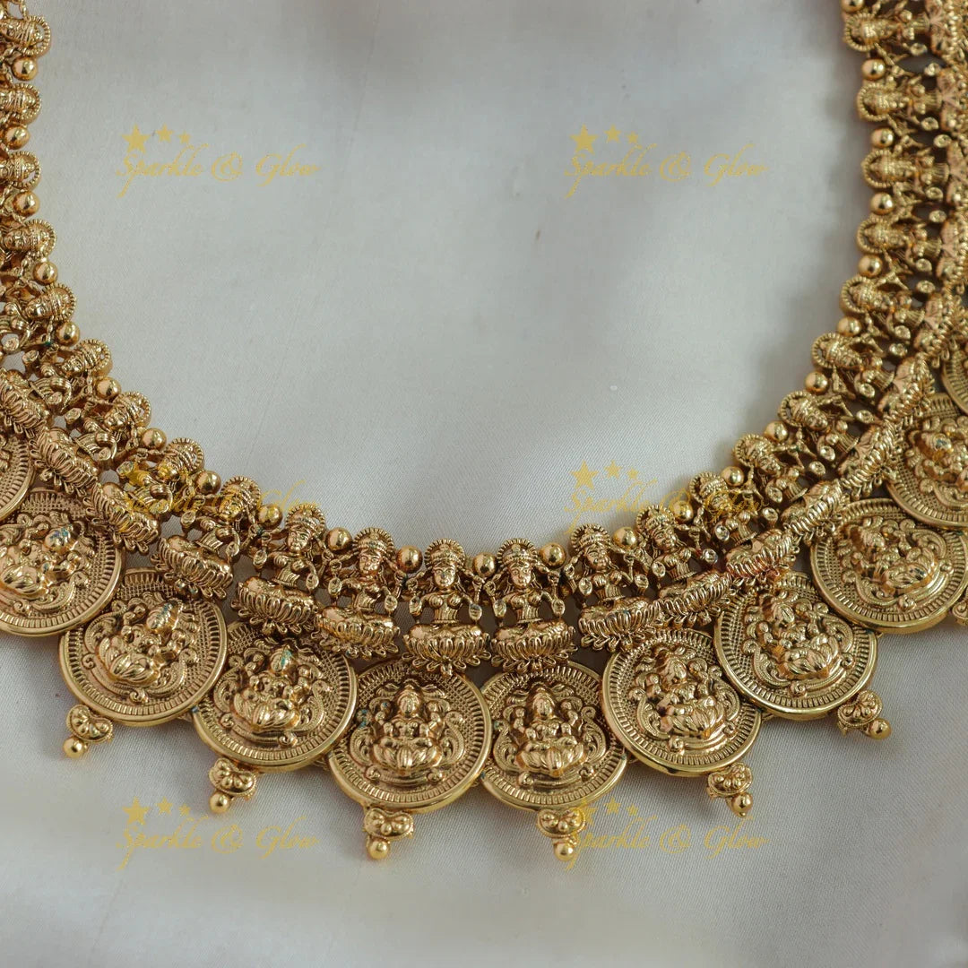Elegant Gold alike Lakshmi coin short necklace with gold beads - Sparkle and Glow