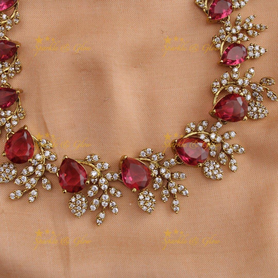 Exclusive Water drop stone and branch design AD short necklace - blue - Sparkle and Glow