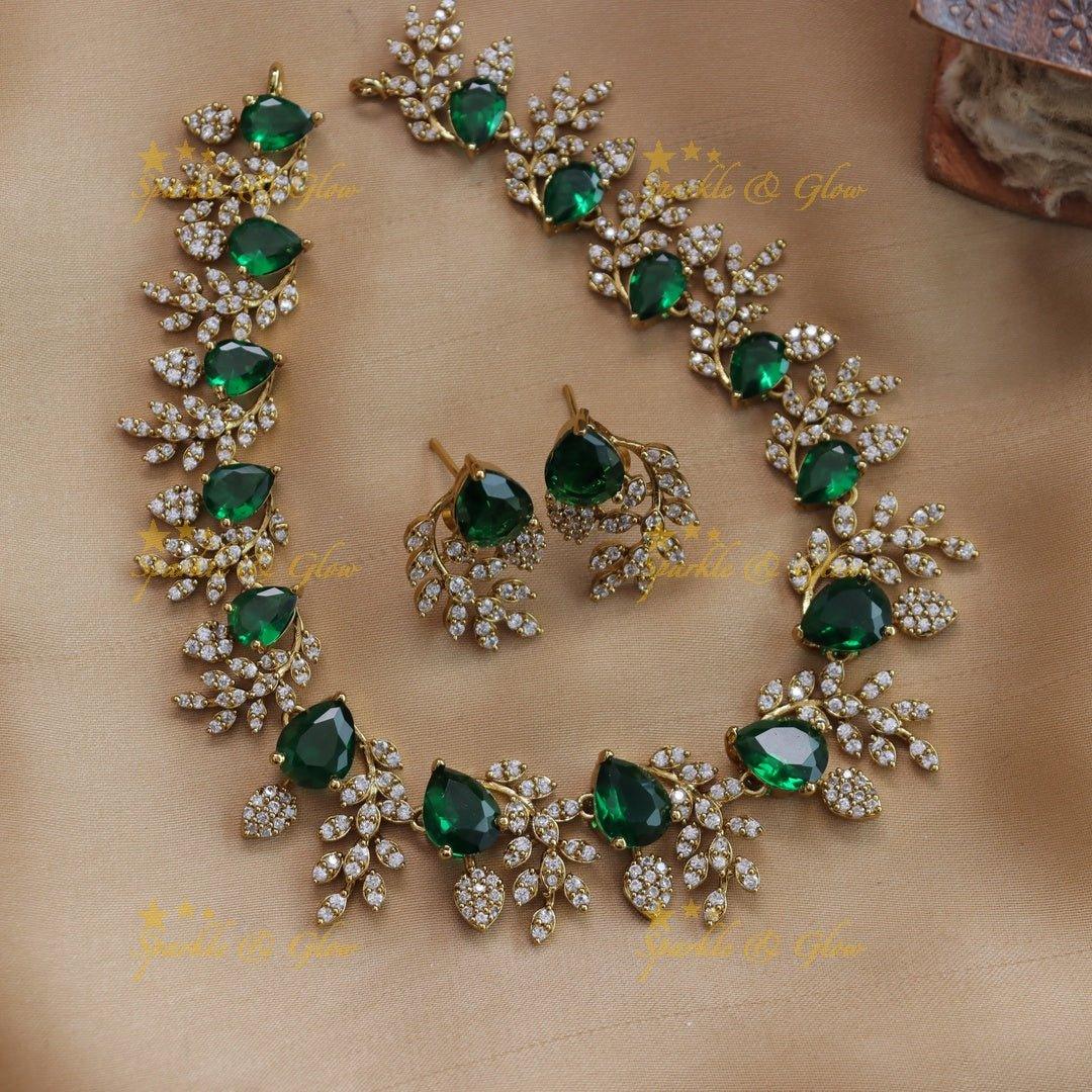 Exclusive Water drop stone and branch design AD short necklace - blue - Sparkle and Glow