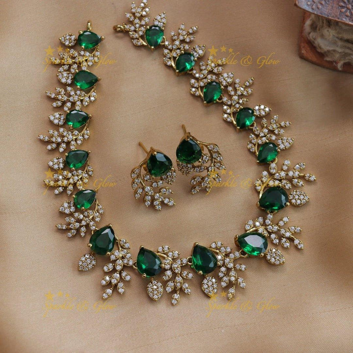 Exclusive Water drop stone and branch design AD short necklace - blue - Sparkle and Glow