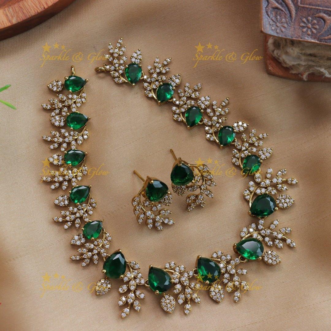 Exclusive Water drop stone and branch design AD short necklace - blue - Sparkle and Glow