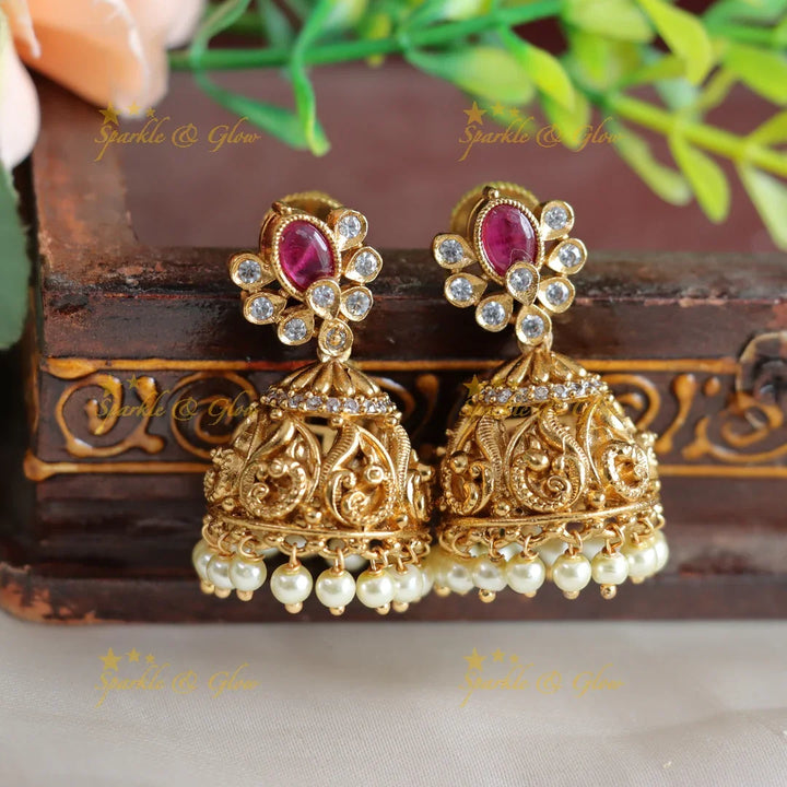 Elegant Floral and mango design AD short necklace with ruby stones - Sparkle and Glow