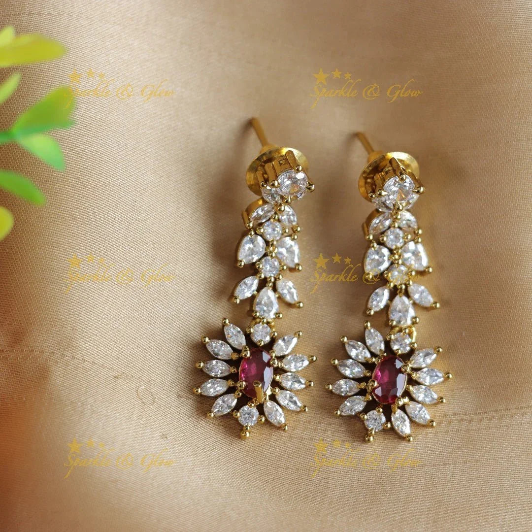 Sparkling Oval stone and floral design AD short necklace - red - Sparkle and Glow