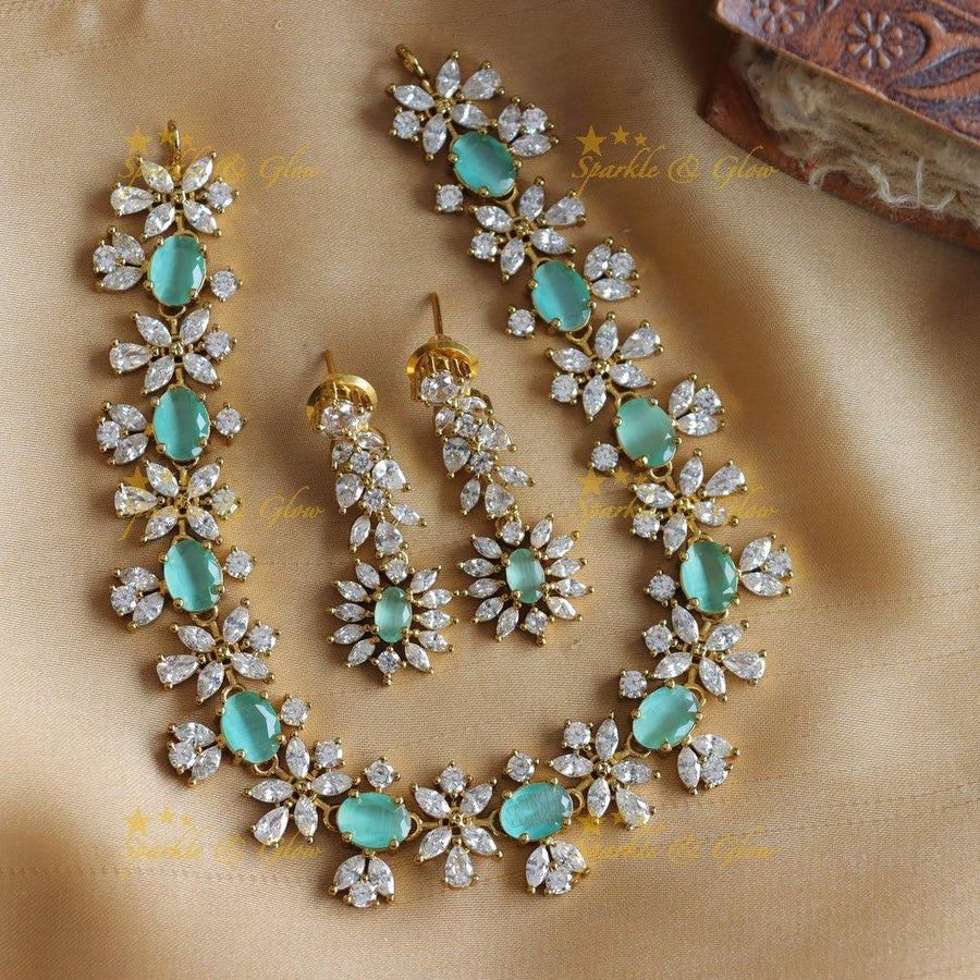 Sparkling Oval stone and floral design AD short necklace - red - Sparkle and Glow