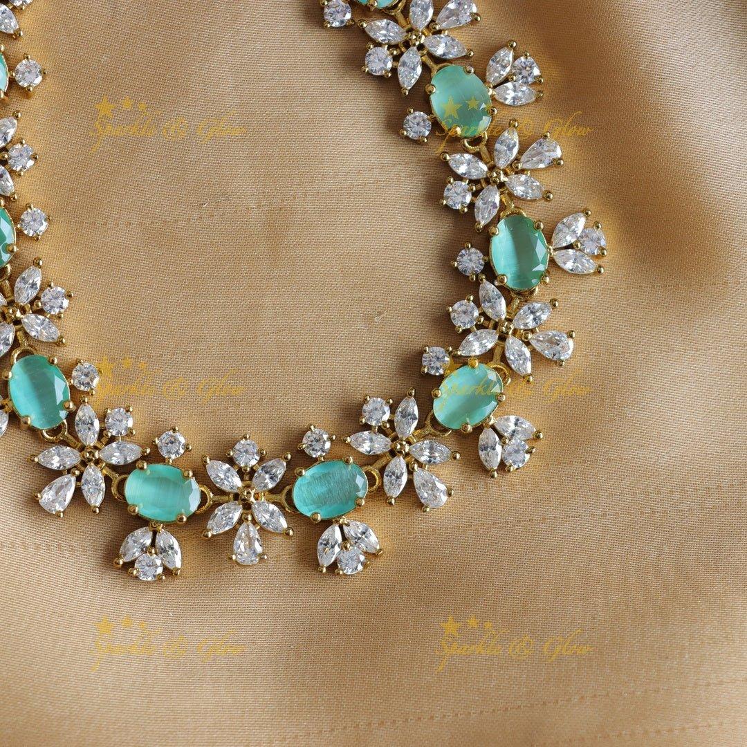 Sparkling Oval stone and floral design AD short necklace - red - Sparkle and Glow