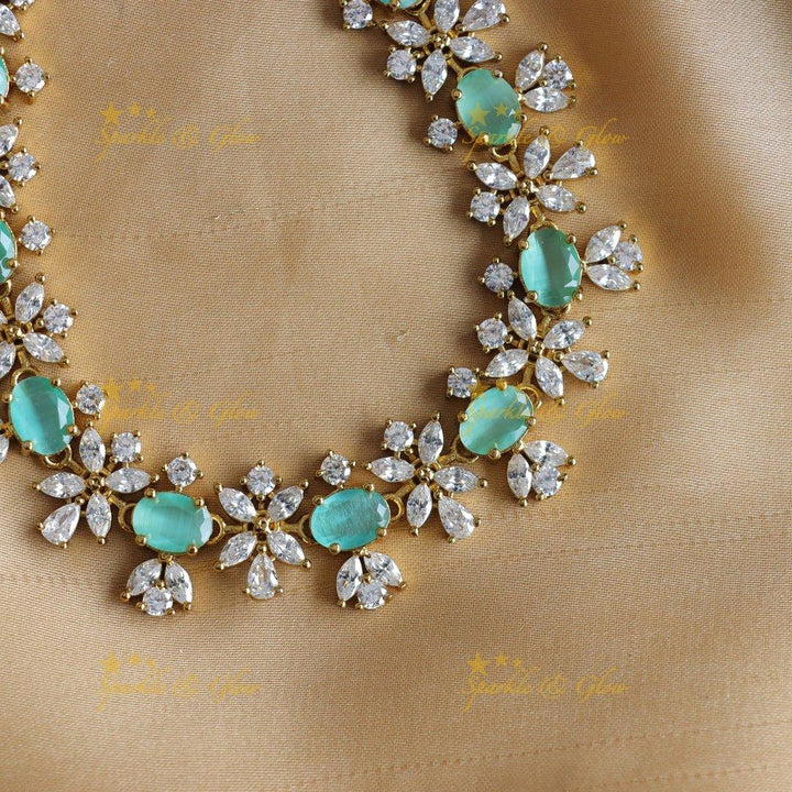 Sparkling Oval stone and floral design AD short necklace - red - Sparkle and Glow