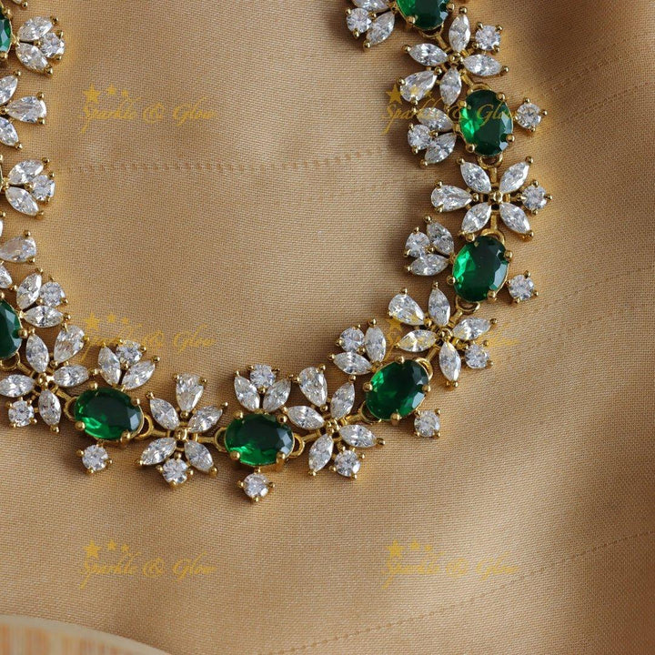 Sparkling Oval stone and floral design AD short necklace - red - Sparkle and Glow