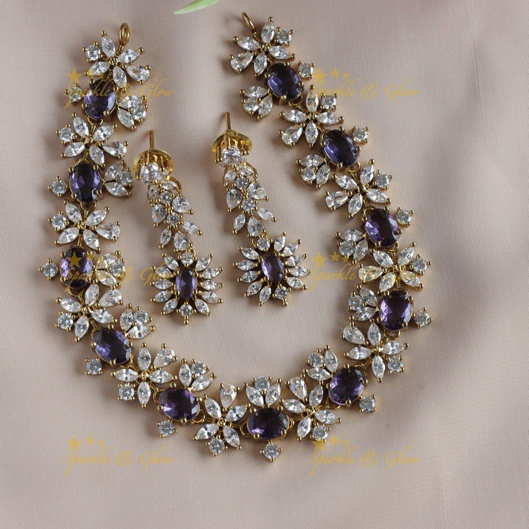 Sparkling Oval stone and floral design AD short necklace - red - Sparkle and Glow