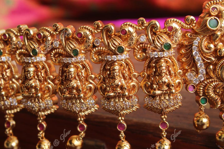 Intricately carved Lakshmi hipbelt with AD Stones - Sparkle and Glow