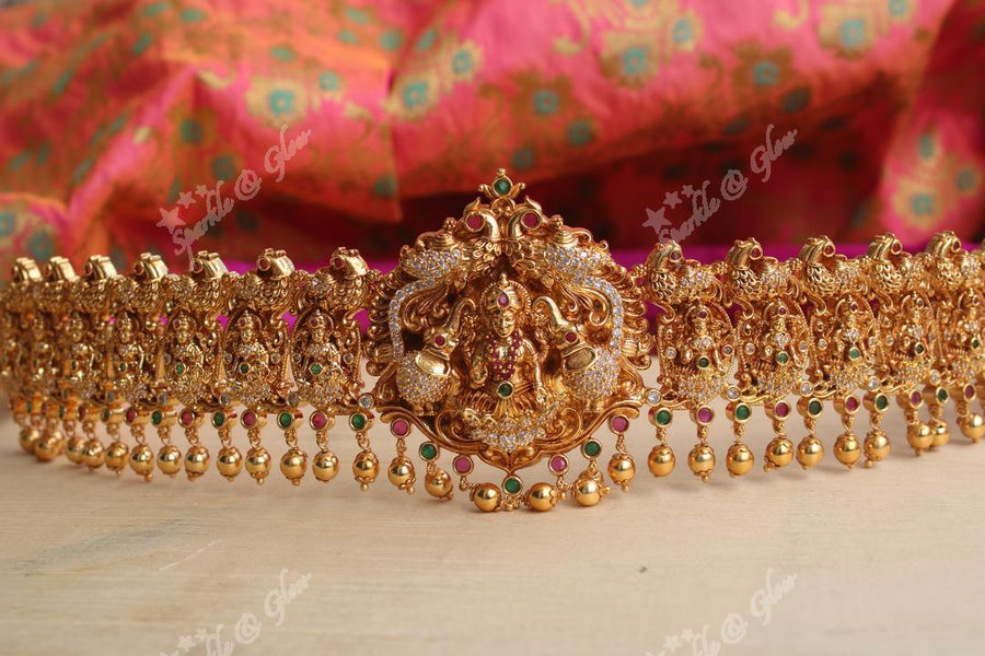 Intricately carved Lakshmi hipbelt with AD Stones - Sparkle and Glow