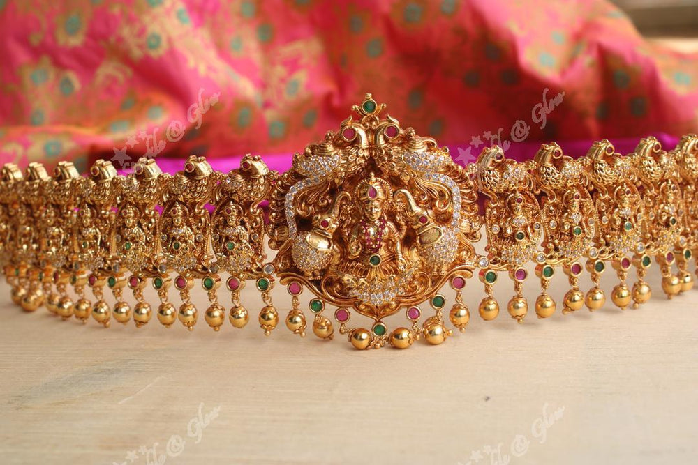 Intricately carved Lakshmi hipbelt with AD Stones - Sparkle and Glow