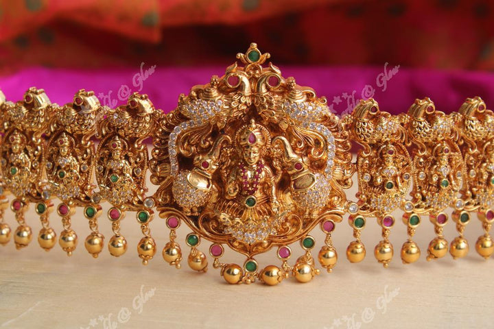 Intricately carved Lakshmi hipbelt with AD Stones - Sparkle and Glow