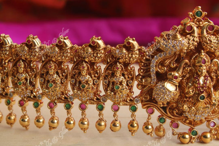 Intricately carved Lakshmi hipbelt with AD Stones - Sparkle and Glow