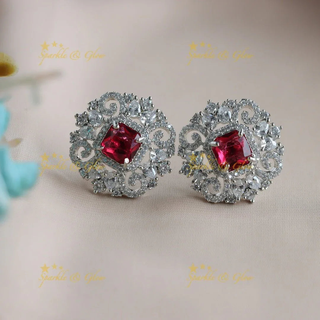 Glittering Floral design Square stone AD short necklace with emeralds - green - Sparkle and Glow