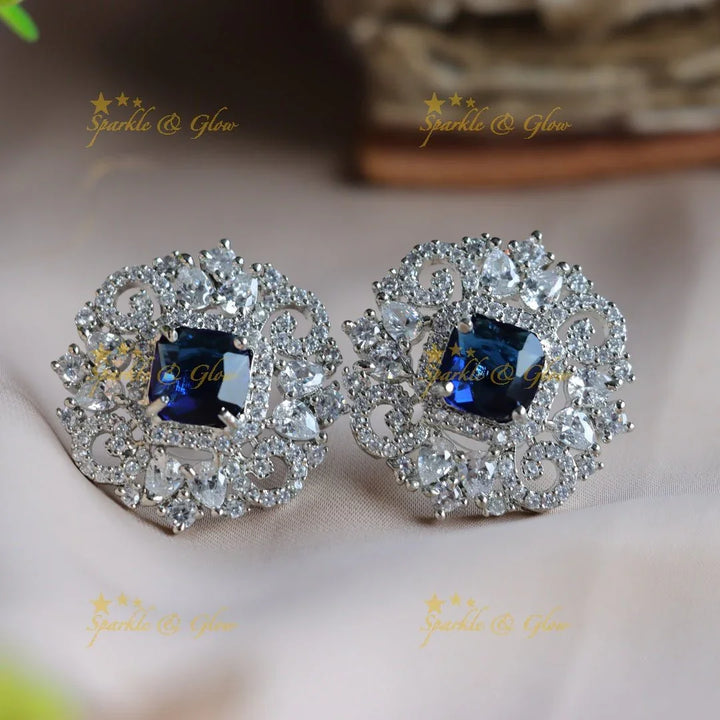 Glittering Floral design Square stone AD short necklace with emeralds - green - Sparkle and Glow