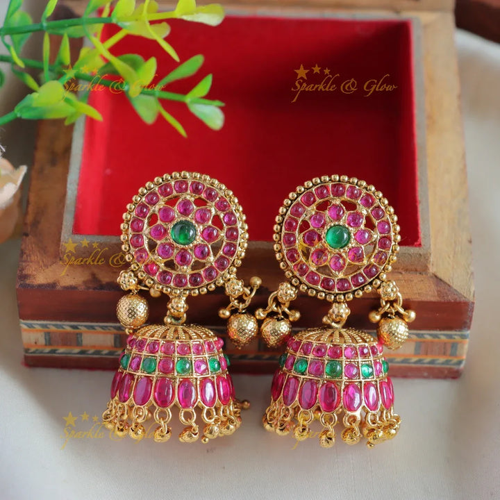 Stunning Floral peacock design coin long necklace with ruby emerald and gold beads - Sparkle and Glow