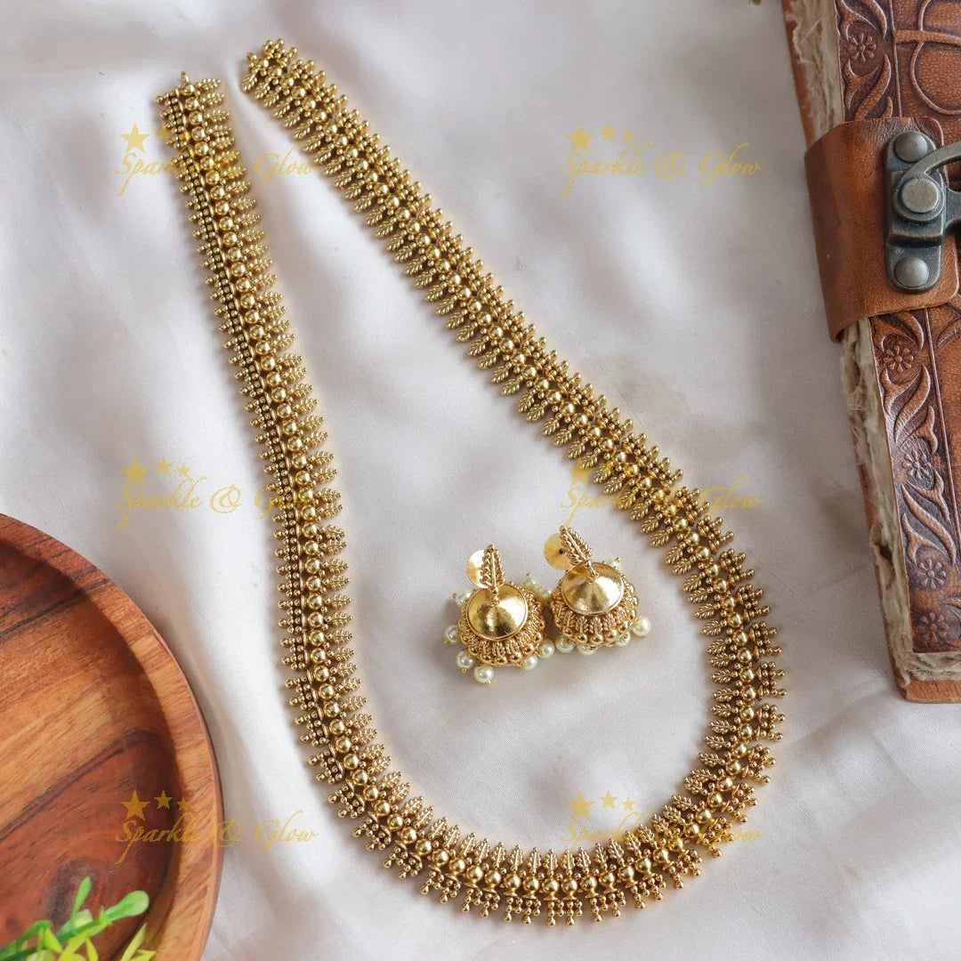 Grand gold alike Leaf design gold beads haram with multi - Sparkle and Glow