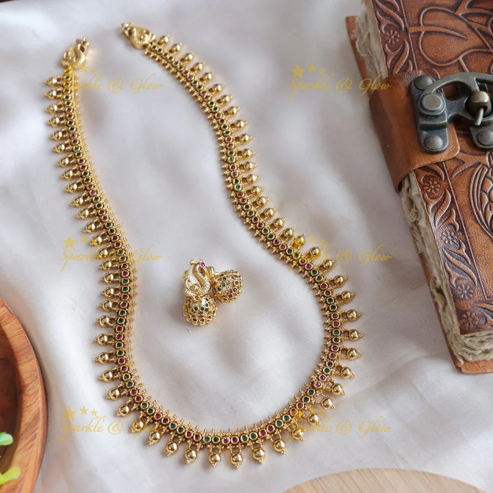 Elegant gold alike gold beads haram with ruby and emerald - Sparkle and Glow