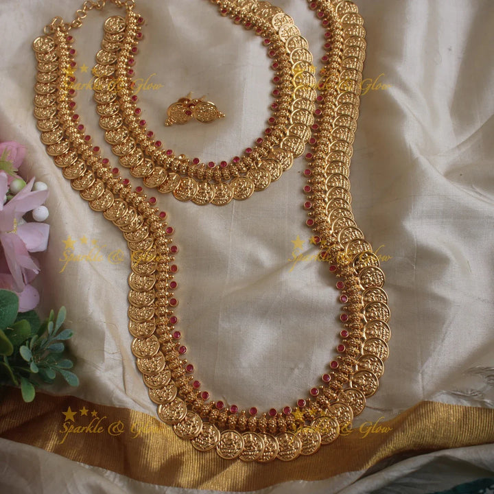 Elegant micro gold polished coin long short combo set - Sparkle and Glow