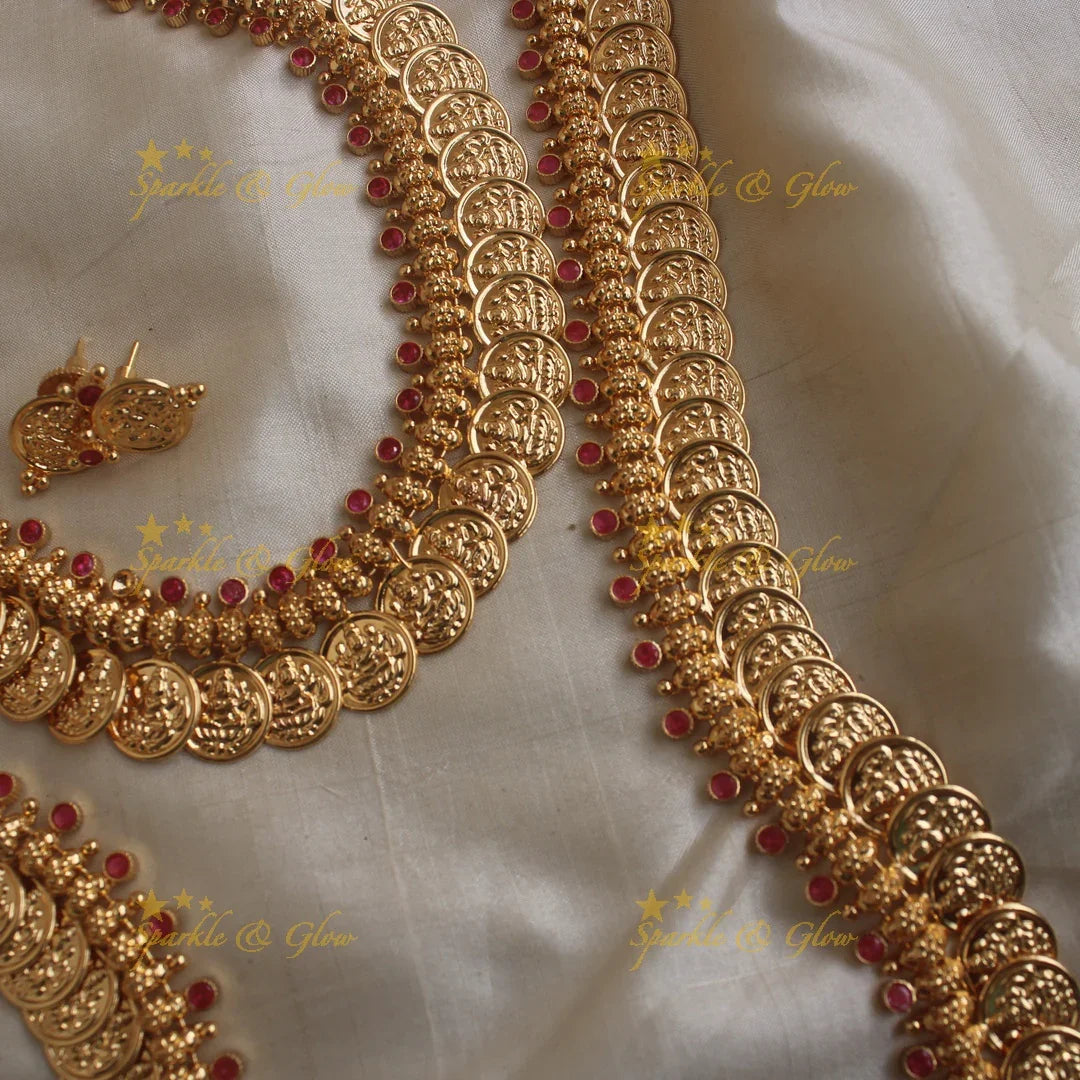 Elegant micro gold polished coin long short combo set - Sparkle and Glow