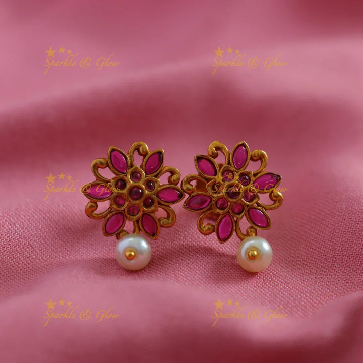 Stunning Peacock floral pendant black thread short necklace with ruby pearls and gold beads - Sparkle and Glow