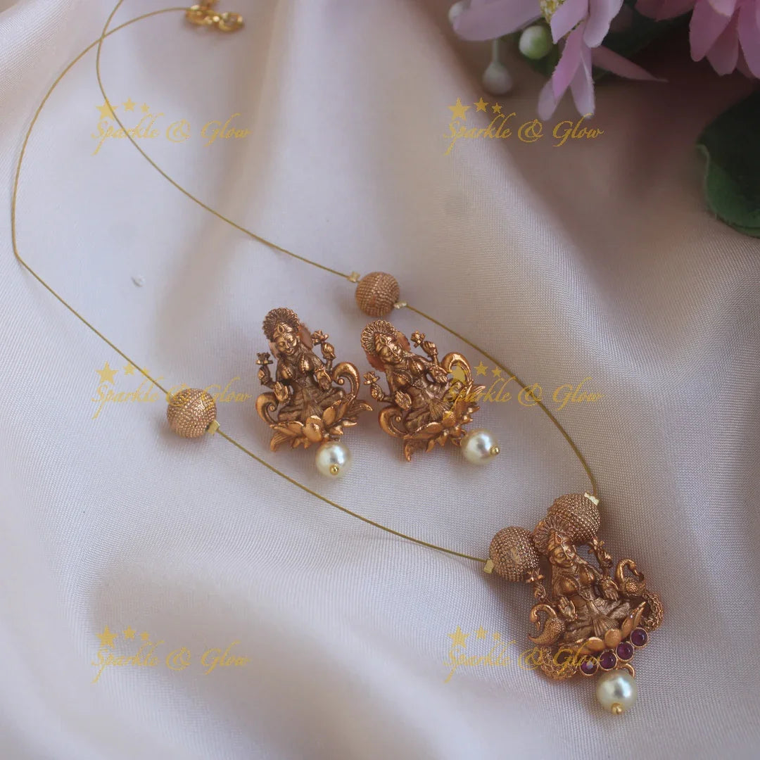 Sparkling Lakshmi Peacock carved Invisible necklace - Sparkle and Glow