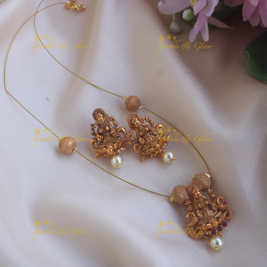 Sparkling Lakshmi Peacock carved Invisible necklace - Sparkle and Glow