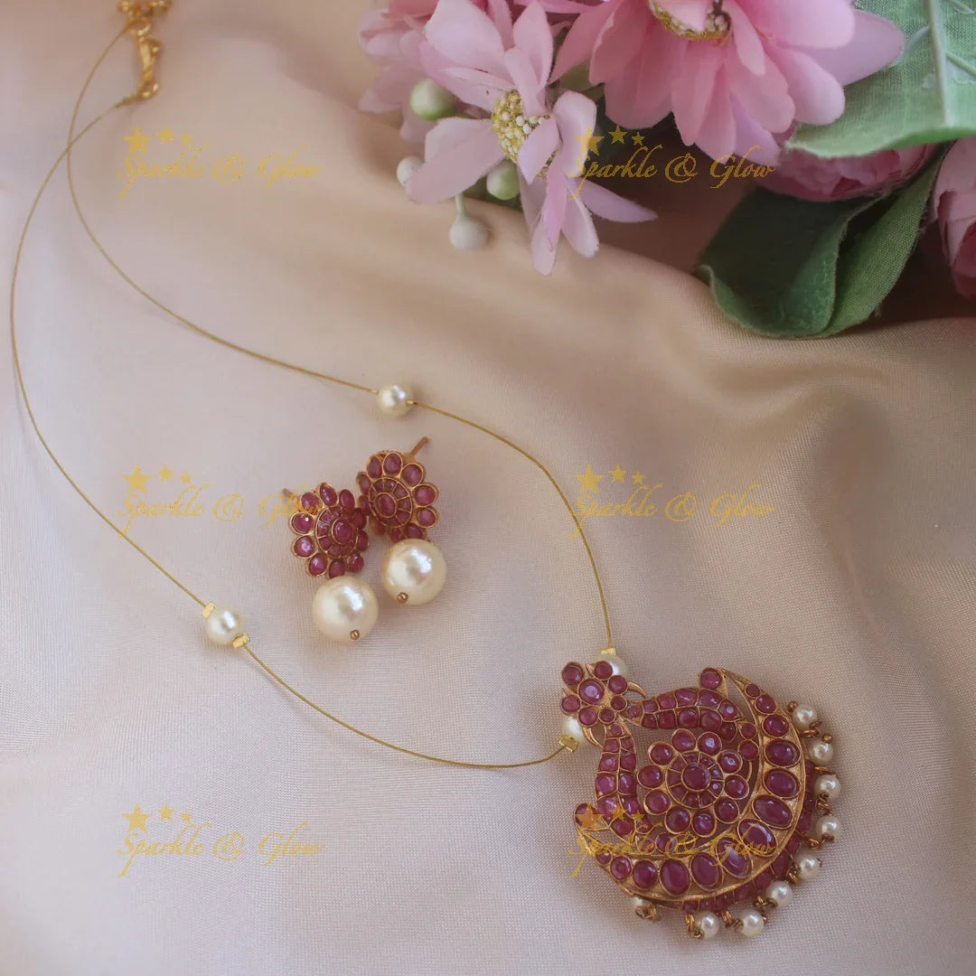 Elegant Half moon floral design Kemp invisible necklace - Sparkle and Glow