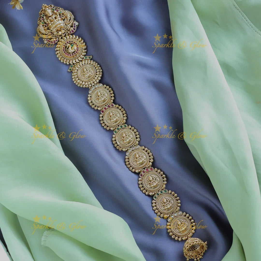 Grand Idol Lakshmi peacock carved Bridal Jadabilla - Sparkle and Glow