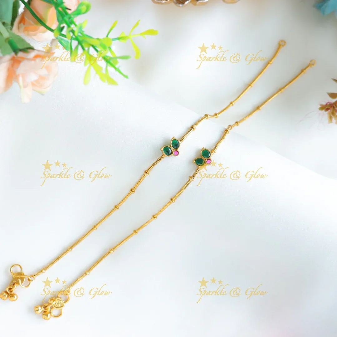 Sparkling Leaf design Anklet-Green - Sparkle and Glow