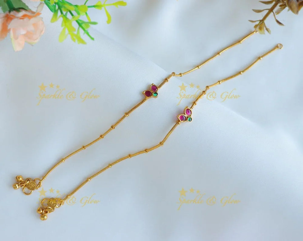 Sparkling Leaf design Anklet-Green - Sparkle and Glow