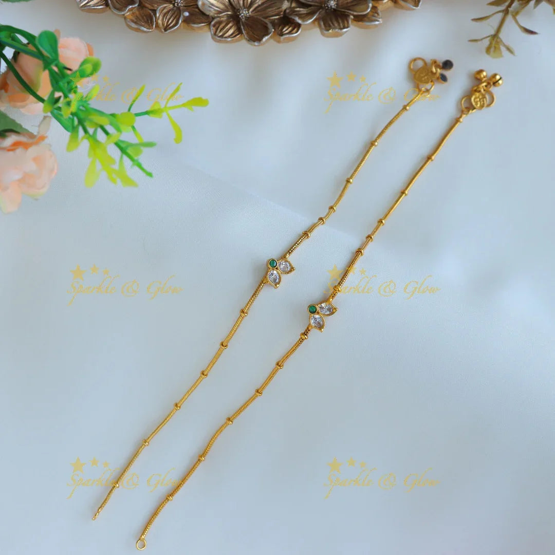 Sparkling Leaf design Anklet-Green - Sparkle and Glow