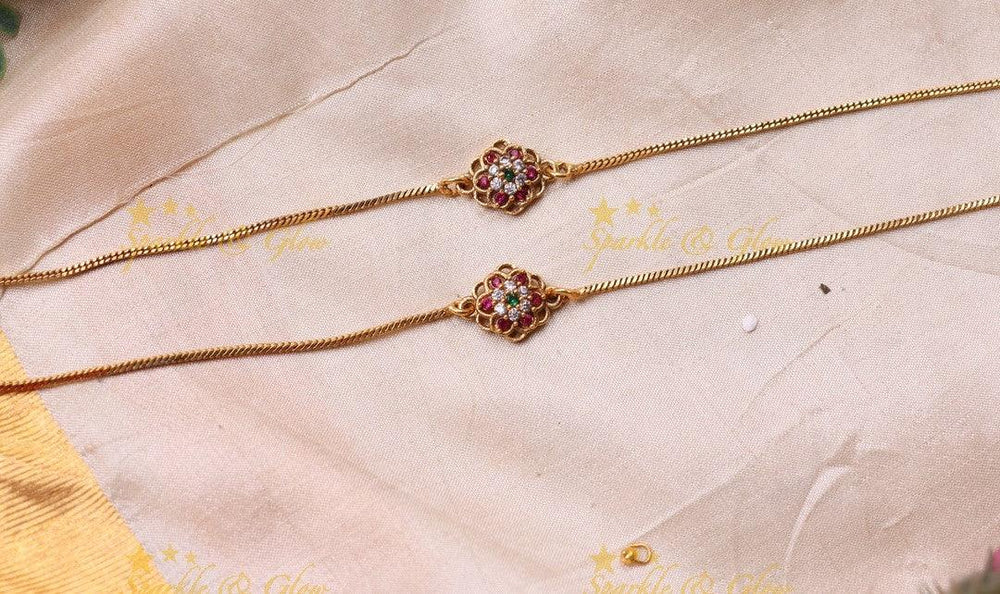 Elegant Floral design Anklet-Green - Sparkle and Glow