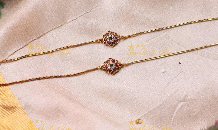 Elegant Floral design Anklet-Green - Sparkle and Glow