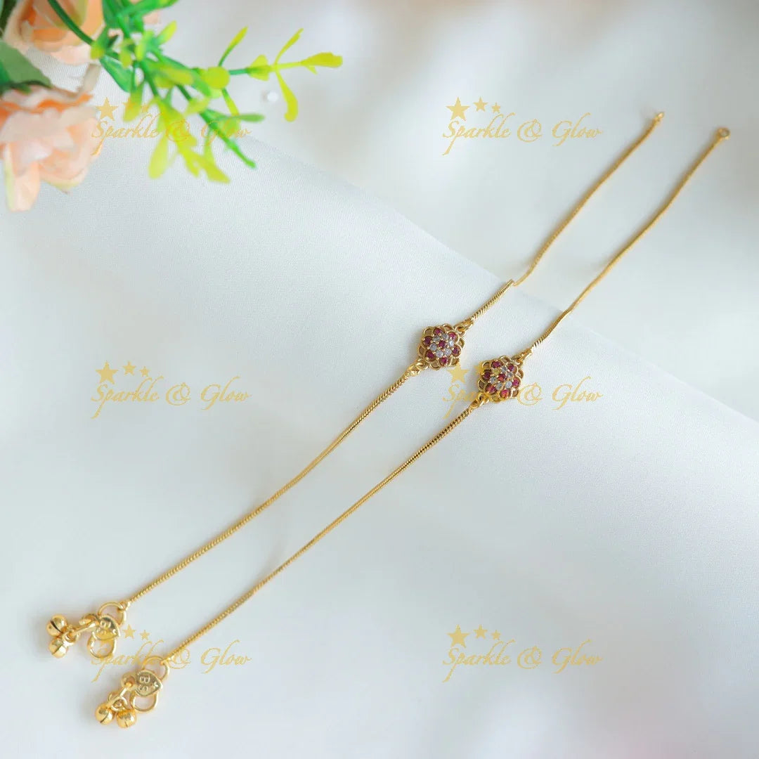 Elegant Floral design Anklet-Green - Sparkle and Glow