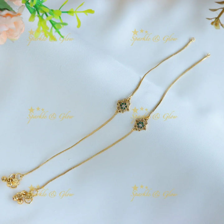 Beautiful Floral design Anklet-Green - Sparkle and Glow