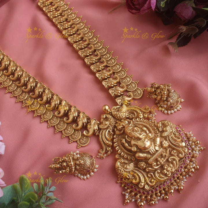 Grand Idol Ganesha peacock pendant carved coin Haram - Sparkle and Glow