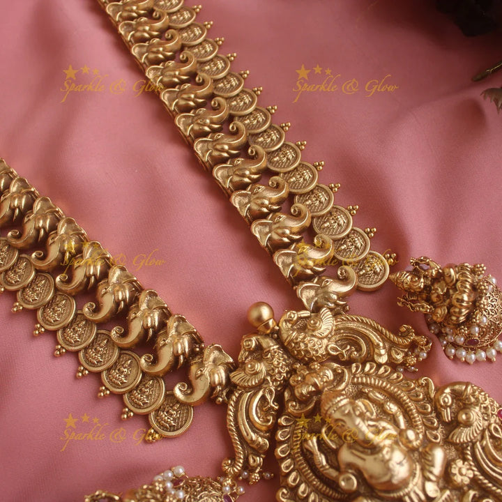 Grand Idol Ganesha peacock pendant carved coin Haram - Sparkle and Glow