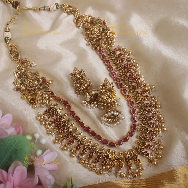 Grand Kemp Swan Mango Layered Idol Ganesha guttapusalu Haram - Sparkle and Glow