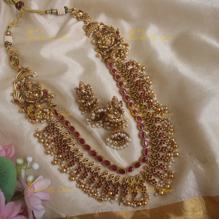 Grand Kemp Swan Mango Layered Idol Ganesha guttapusalu Haram - Sparkle and Glow