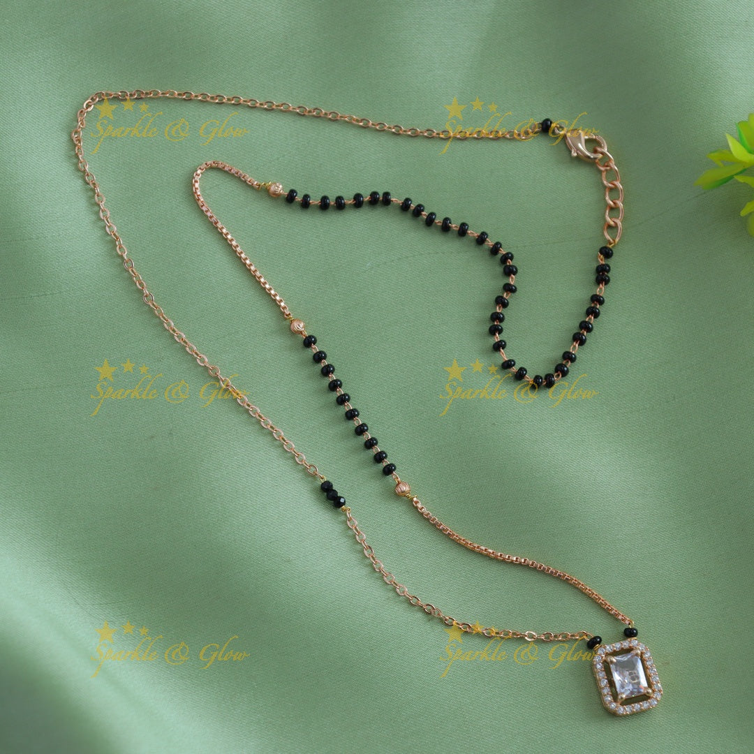 Stunning Rectangle stone pendant black beads chain , mangalsutra