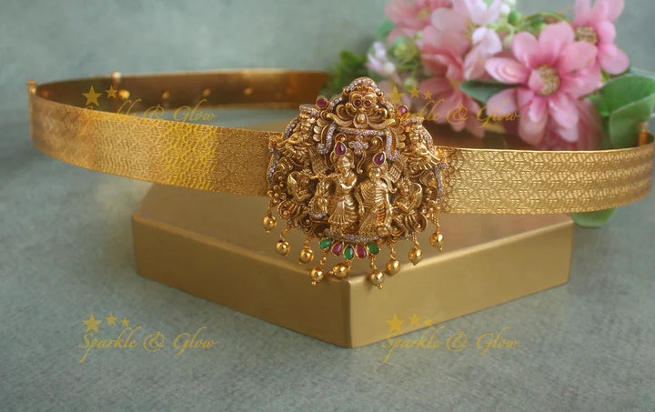Grand Idol Radhakrishna Gopika Sthri pendant carved plain Hipbelt-Ruby - Sparkle and Glow