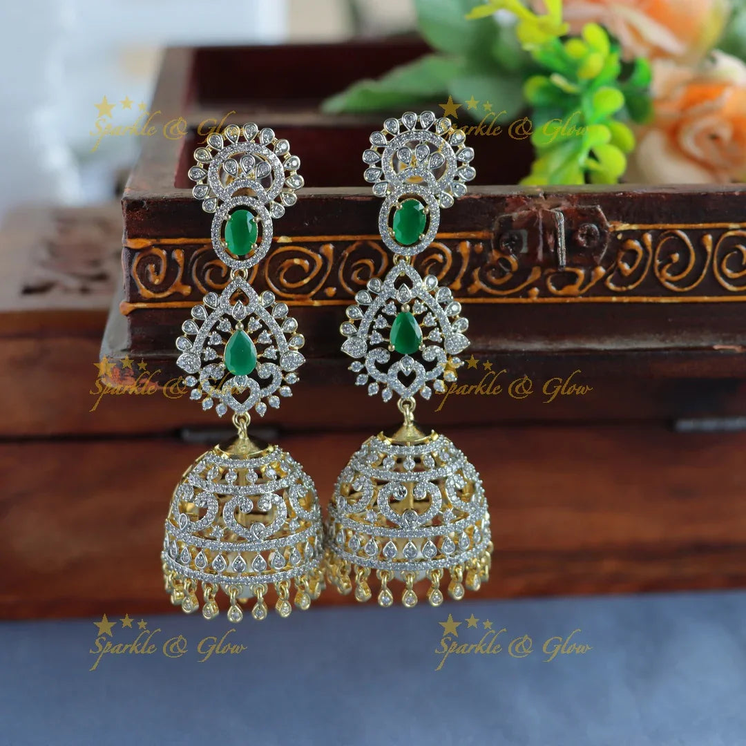 Grand Emerald two layered American diamond Peacock Haram - Sparkle and Glow