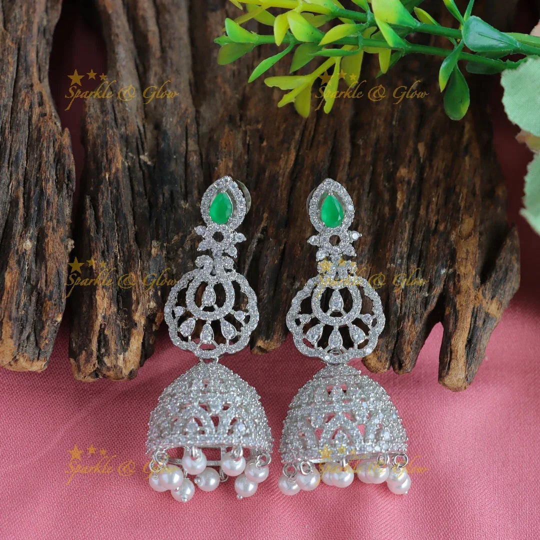 Grand Lotus Floral pendant GJ polish Semi bridal set with tikka-Green - Sparkle and Glow