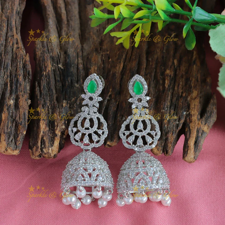 Grand Lotus Floral pendant GJ polish Semi bridal set with tikka-Green - Sparkle and Glow