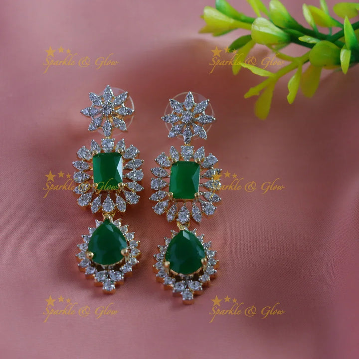 Sparkling Leaf Floral Waterdrop design two Layered American diamond short necklace - Sparkle and Glow