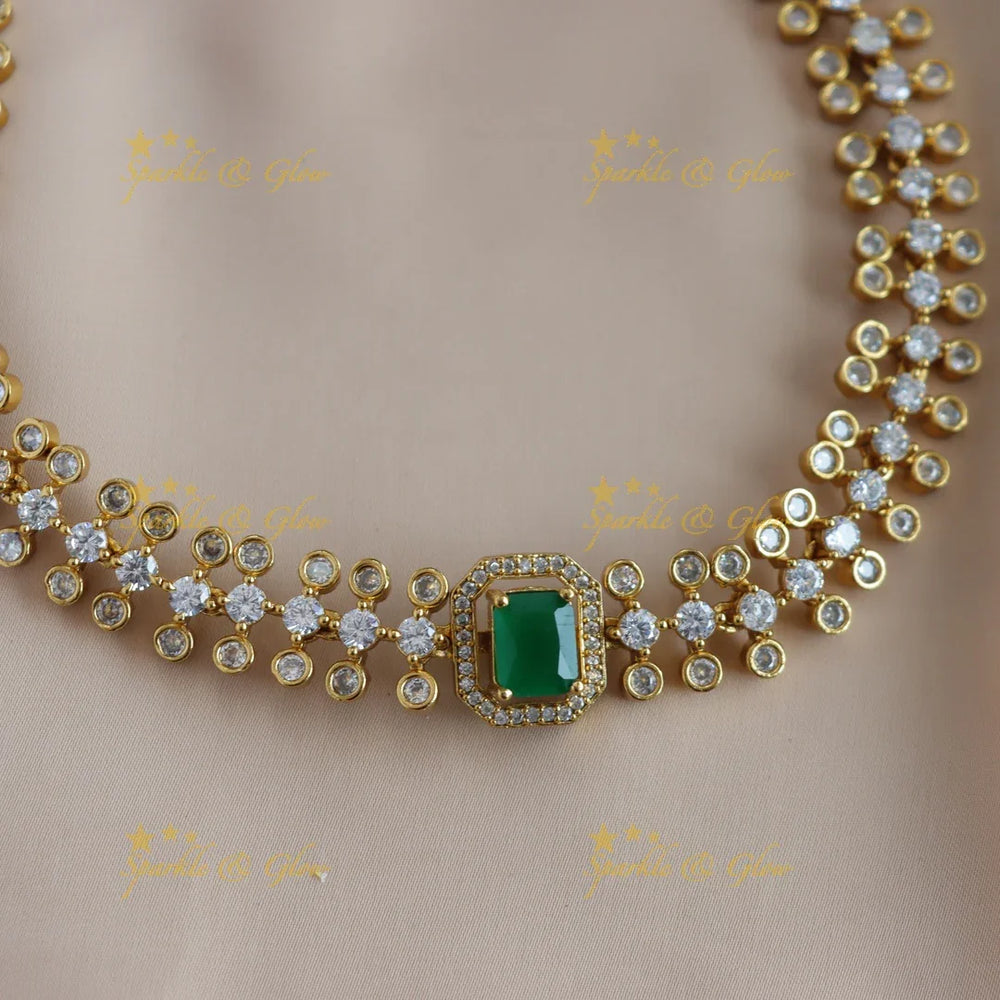 Stunning Leaflet design AD short necklace with multi colour interchangeable stones - Sparkle and Glow